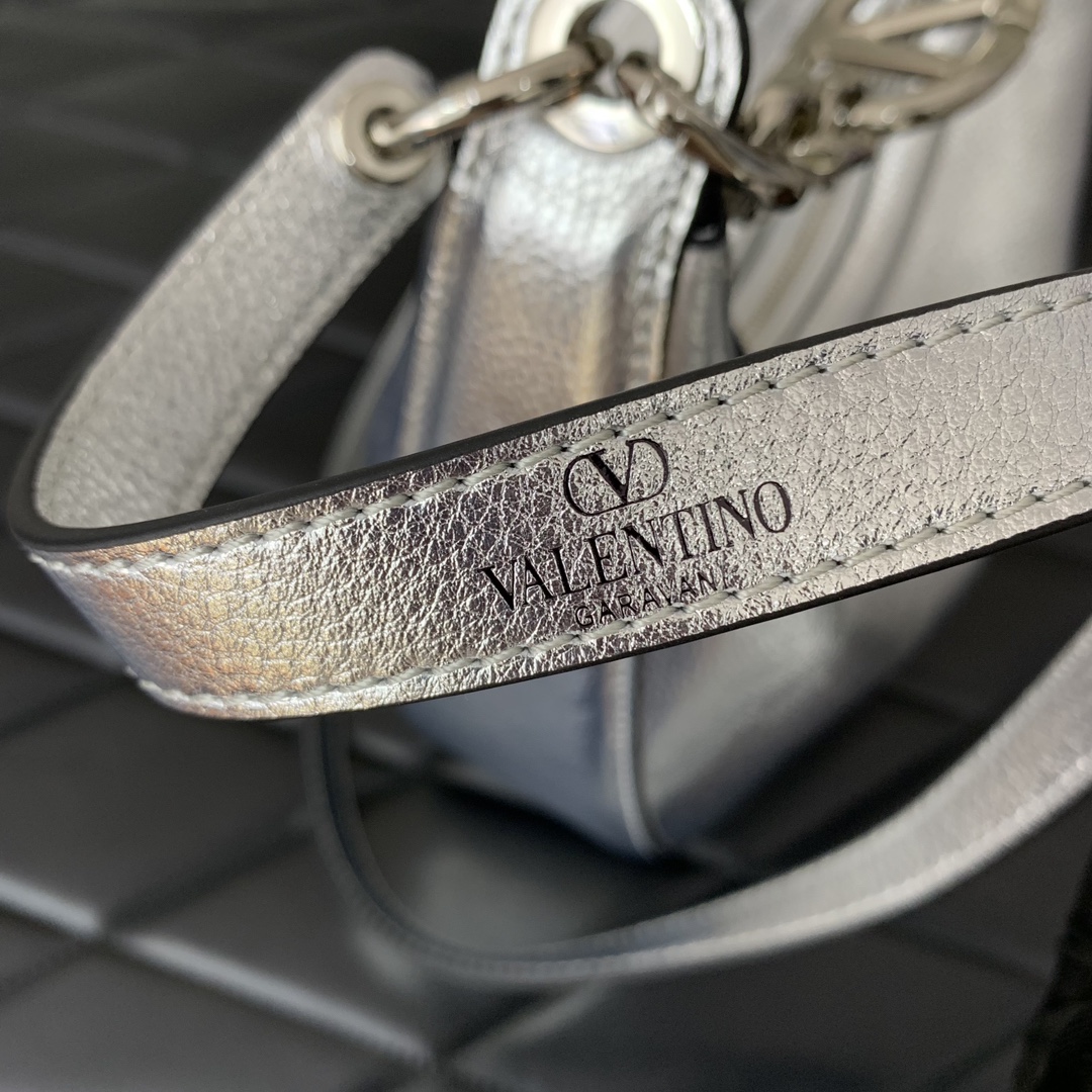 Valentino Garavani VLogo Moon Mini Hobo Bag in Silver Nappa Leather 